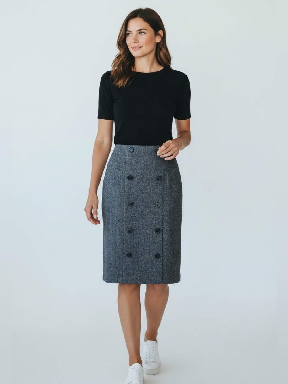 Anne Klein Elegant Grey Double-Breasted Women's Skirt Size 12
